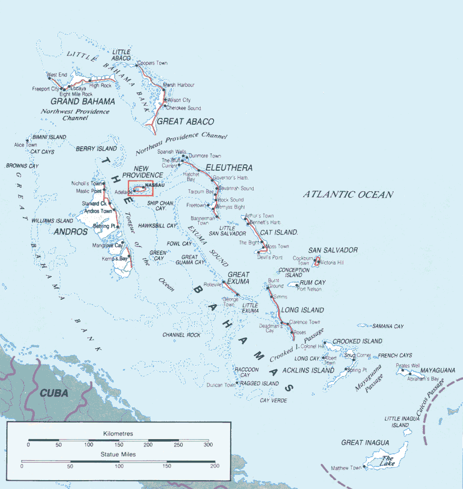 Detailed Map Of The Bahamas Islands Map Of The Bahamas, Depicts All Islands Of The Bahamas And Relationship  With Caribbean Sea